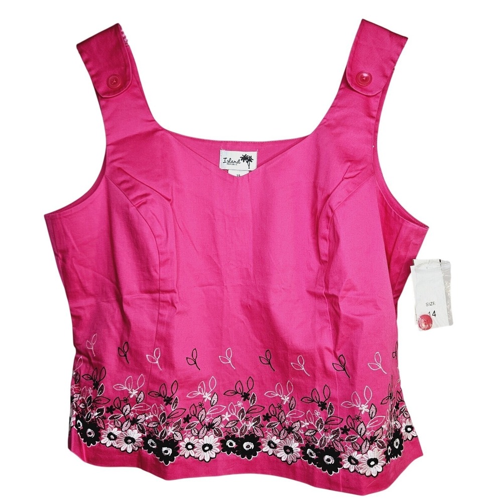 Island Republic Pink Floral Embroidered Tank Top 14/L‎ Tropical Summer Feminine